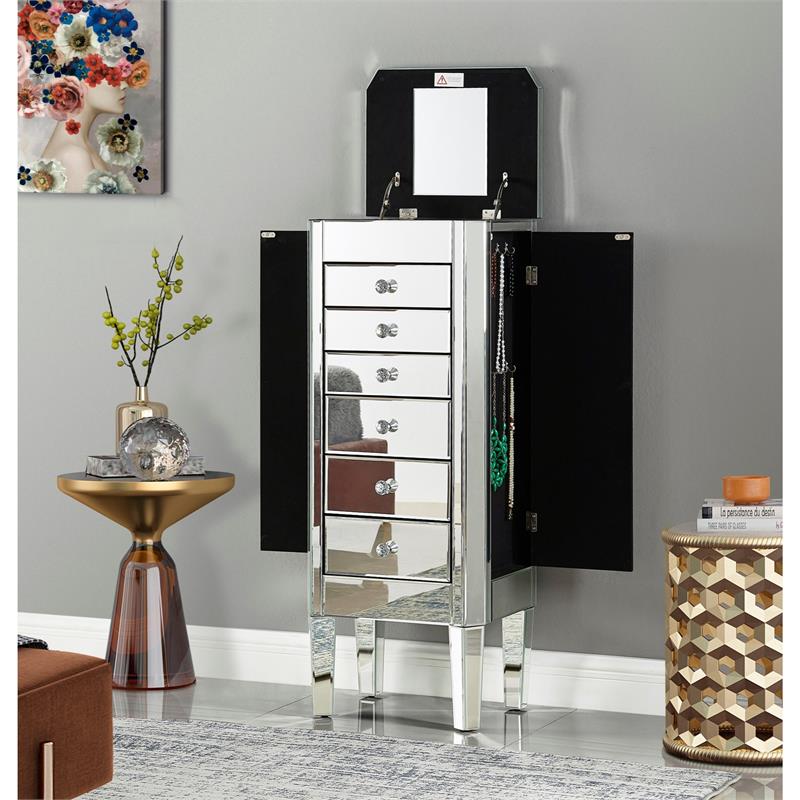 Evangeline Jewelry Armoire Clear Mirrored 6 Drawers