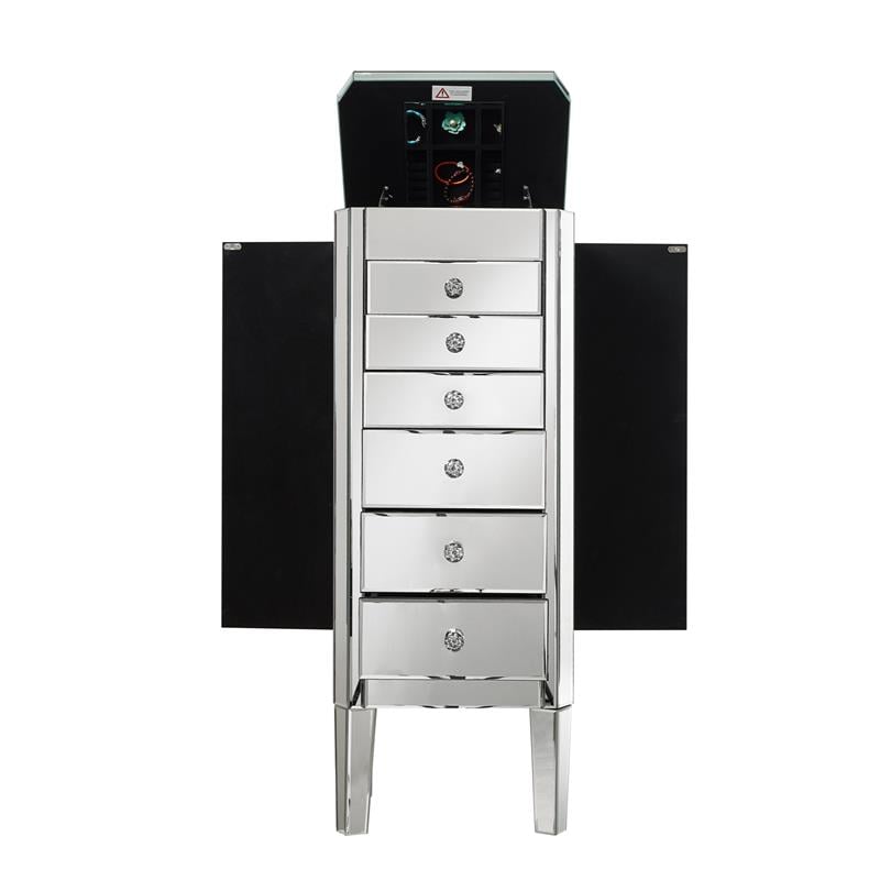 Evangeline Jewelry Armoire Clear Mirrored 6 Drawers
