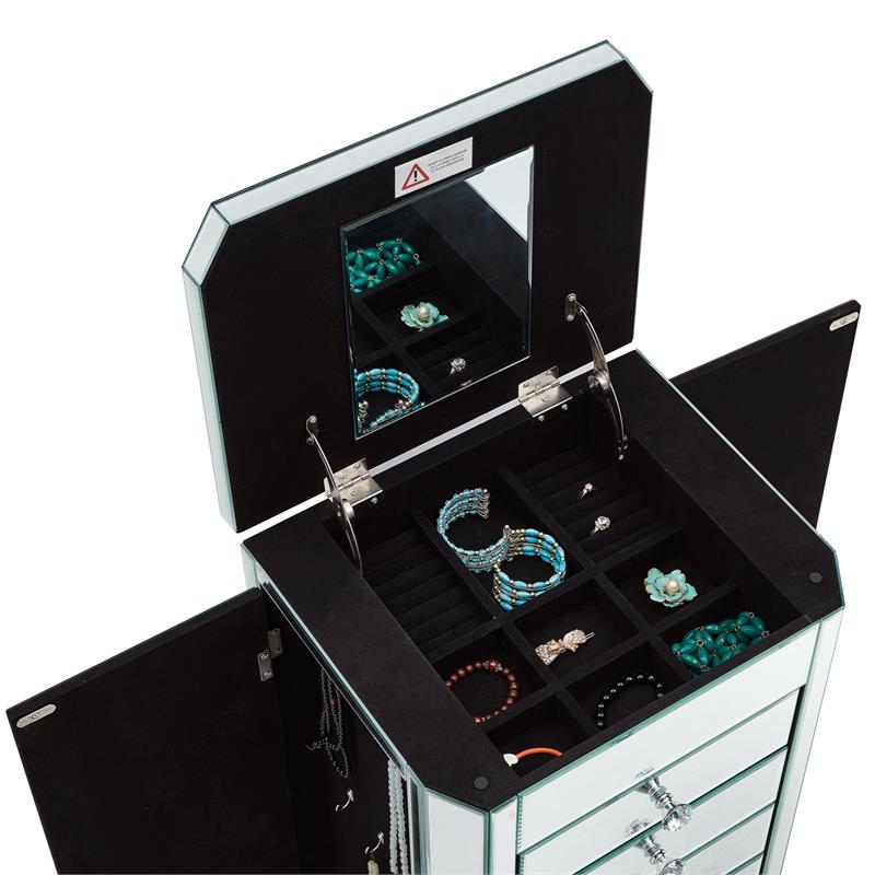 Evangeline Jewelry Armoire Clear Mirrored 6 Drawers