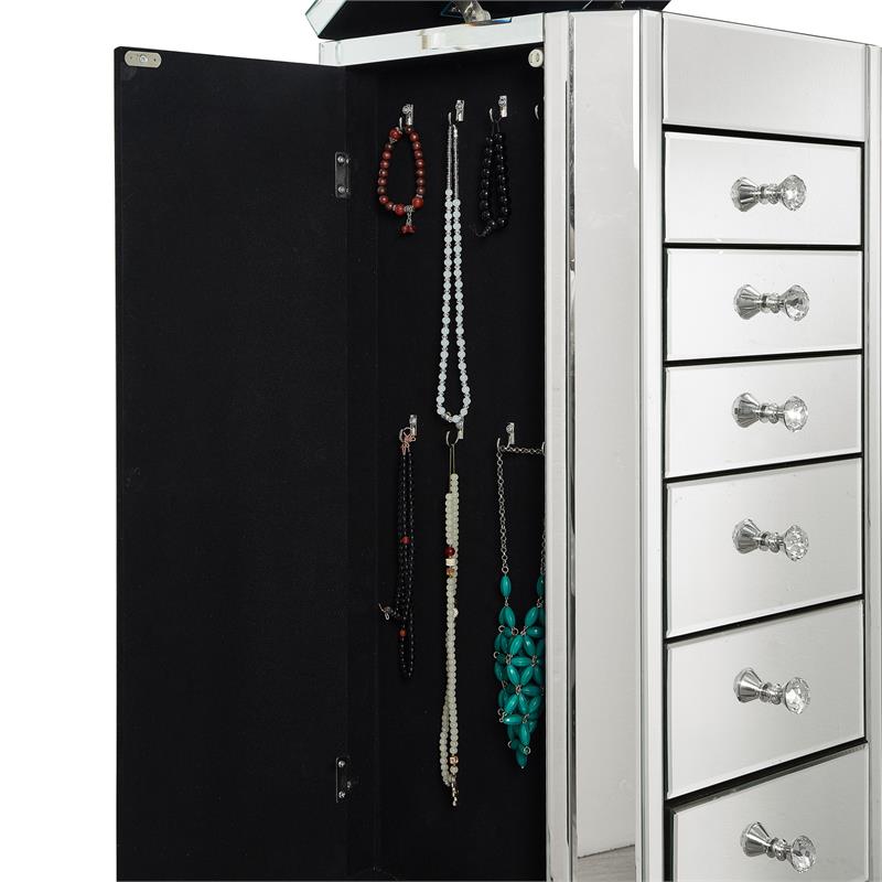 Evangeline Jewelry Armoire Clear Mirrored 6 Drawers
