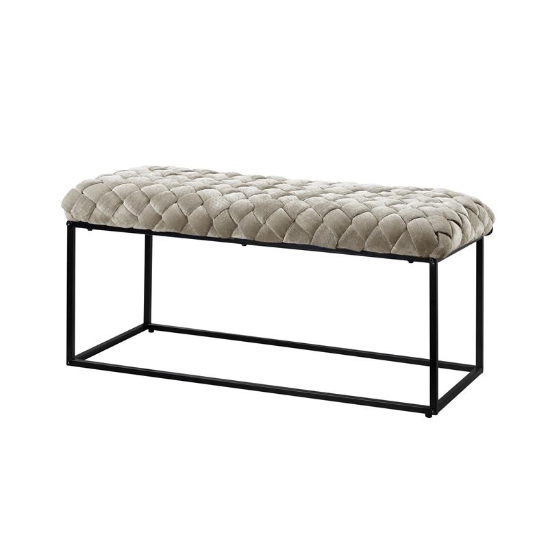 Joaquin Rectangular Bench Cream White Velvet  Upholstered Hand Woven