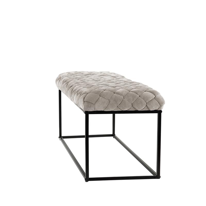 Joaquin Rectangular Bench Cream White Velvet  Upholstered Hand Woven
