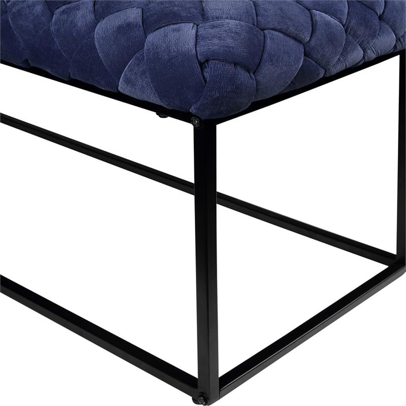 Joaquin Rectangular Bench Navy Blue Velvet  Upholstered Hand Woven