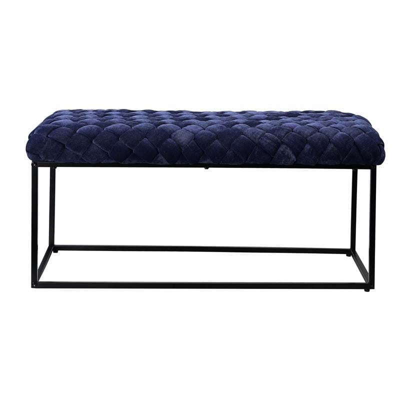 Joaquin Rectangular Bench Navy Blue Velvet  Upholstered Hand Woven