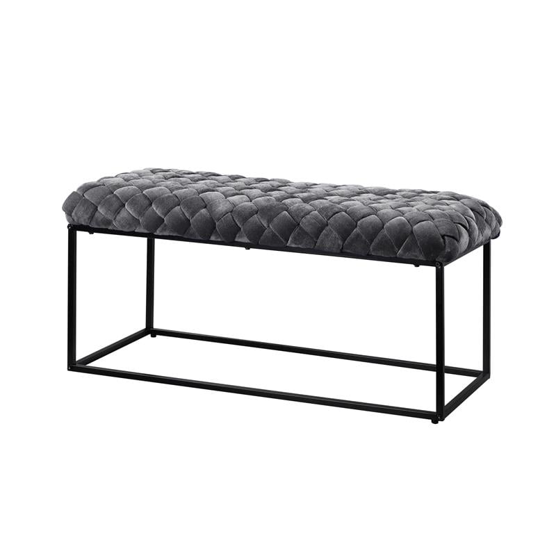 Joaquin Rectangular Bench Gray Velvet  Upholstered Hand Woven