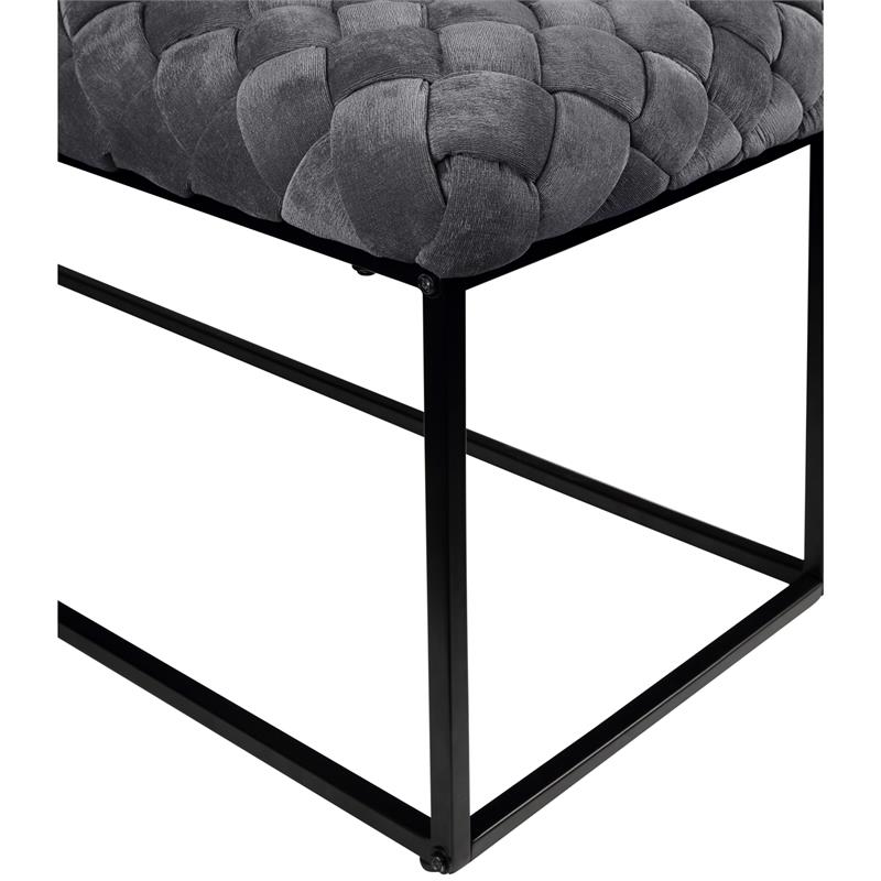 Joaquin Rectangular Bench Gray Velvet  Upholstered Hand Woven