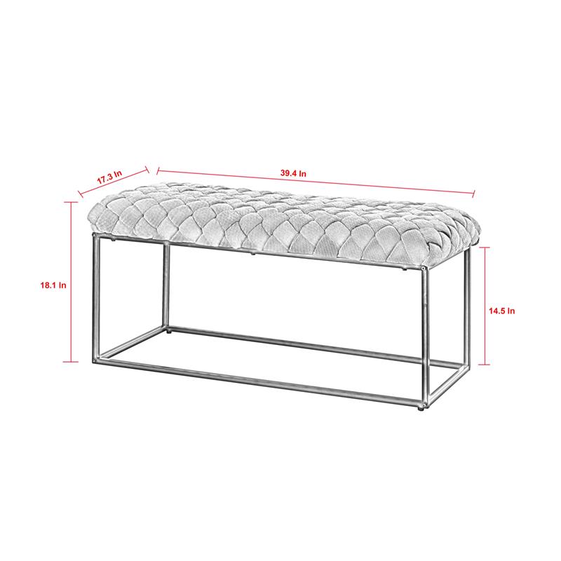 Joaquin Rectangular Bench Gray Velvet  Upholstered Hand Woven
