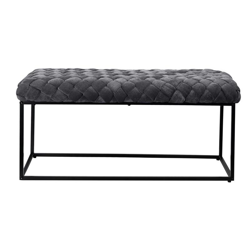 Joaquin Rectangular Bench Gray Velvet  Upholstered Hand Woven