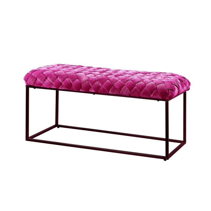 Joaquin Rectangular Bench Fuchsia Pink Velvet  Upholstered Hand Woven