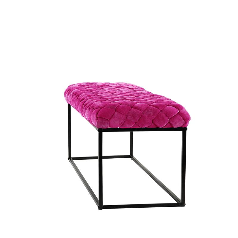Joaquin Rectangular Bench Fuchsia Pink Velvet  Upholstered Hand Woven