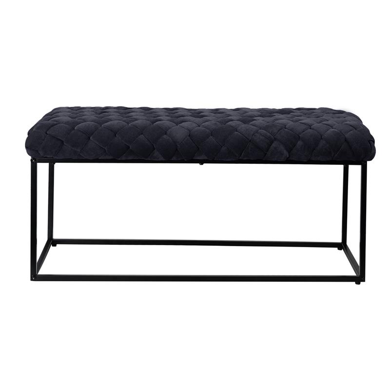 Joaquin Rectangular Bench Black Velvet  Upholstered Hand Woven