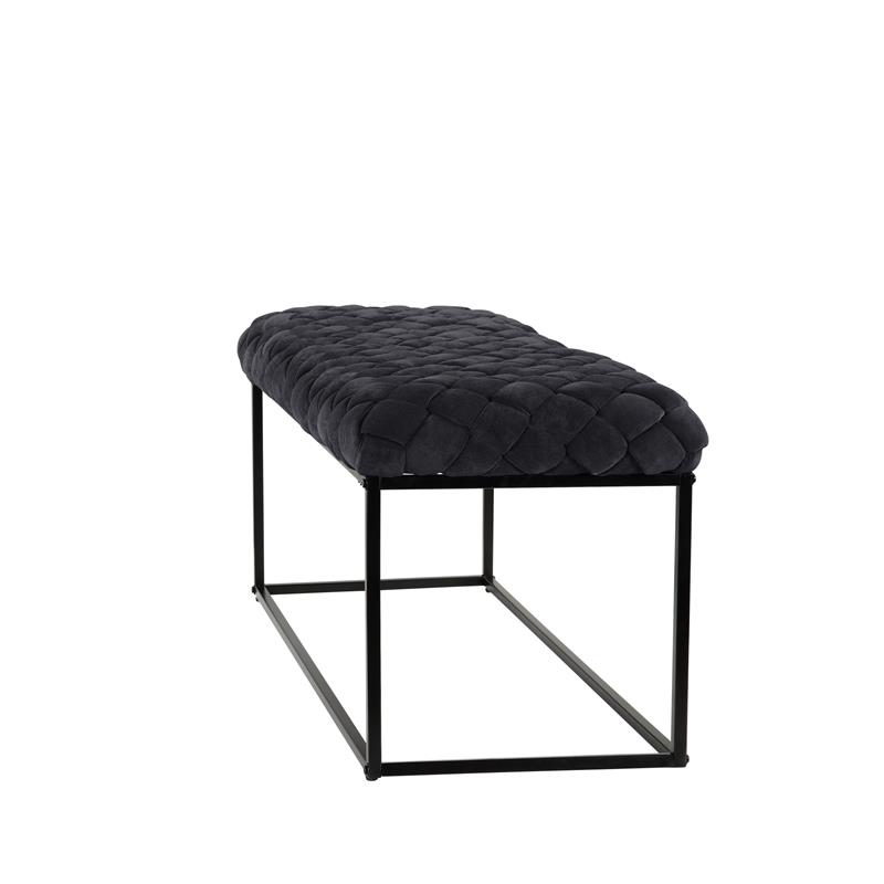 Joaquin Rectangular Bench Black Velvet  Upholstered Hand Woven