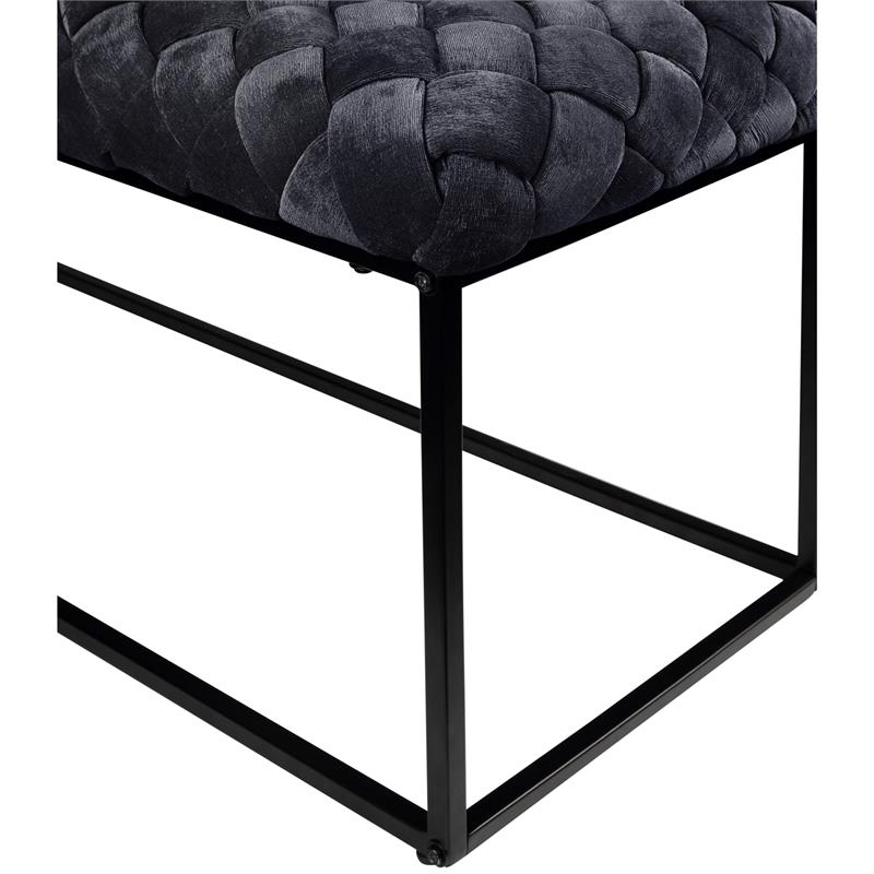 Joaquin Rectangular Bench Black Velvet  Upholstered Hand Woven