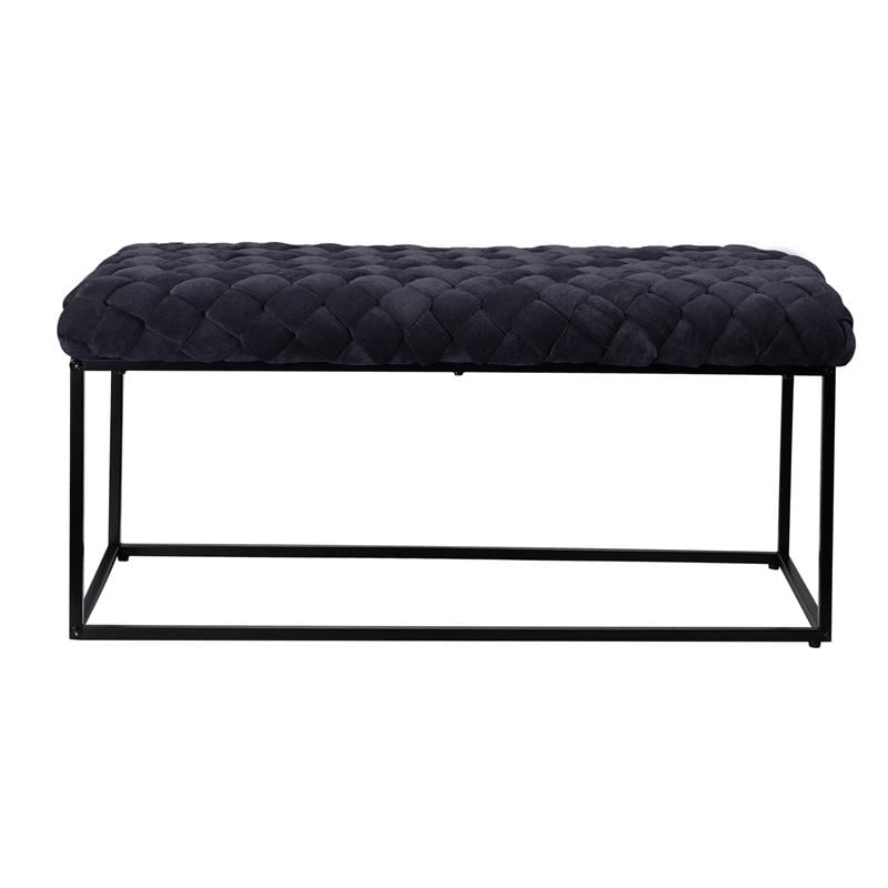 Joaquin Rectangular Bench Black Velvet  Upholstered Hand Woven