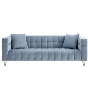 Adalyn Sofa Teal Blue Velvet  Biscuit Tufted Lucite Leg