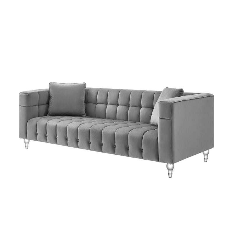 Adalyn Sofa Gray Velvet  Biscuit Tufted Lucite Leg
