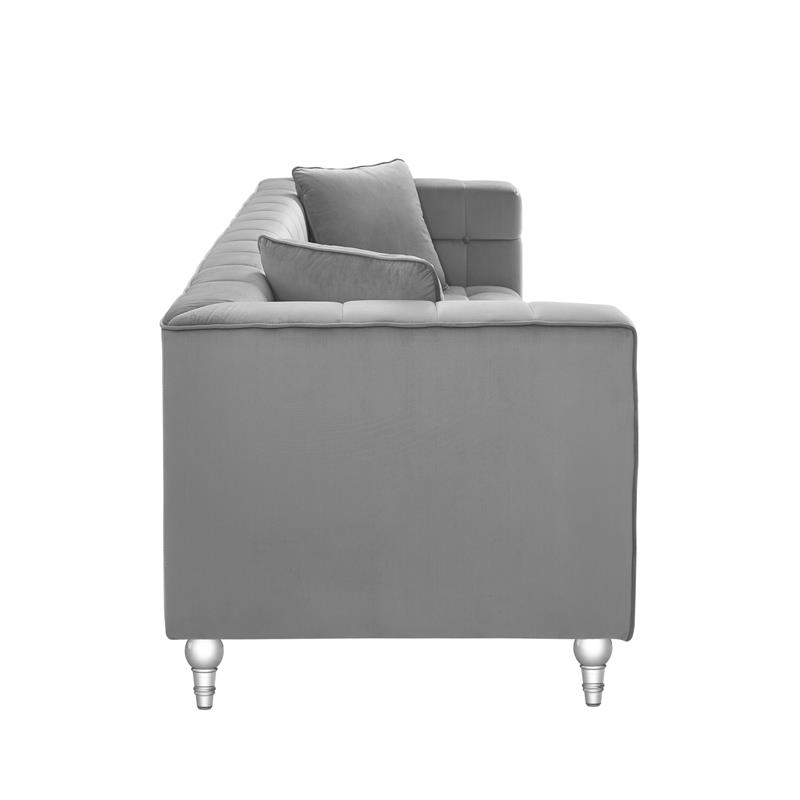 Adalyn Sofa Gray Velvet  Biscuit Tufted Lucite Leg