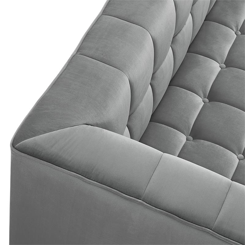 Adalyn Sofa Gray Velvet  Biscuit Tufted Lucite Leg