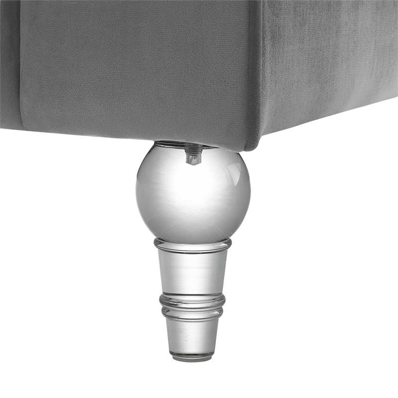 Adalyn Sofa Gray Velvet  Biscuit Tufted Lucite Leg