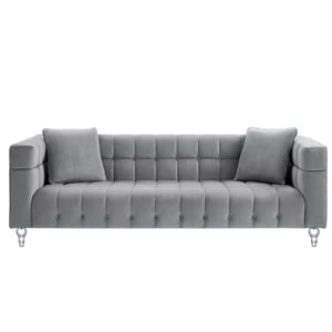 Adalyn Sofa Gray Velvet  Biscuit Tufted Lucite Leg