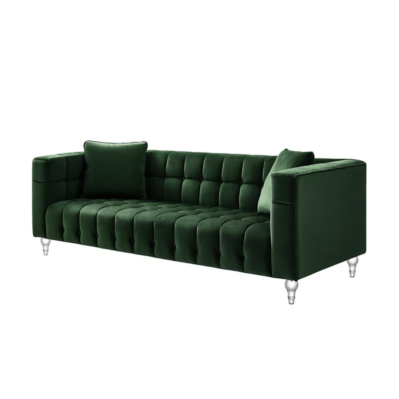 Adalyn Sofa Hunter Green Velvet  Biscuit Tufted Lucite Leg