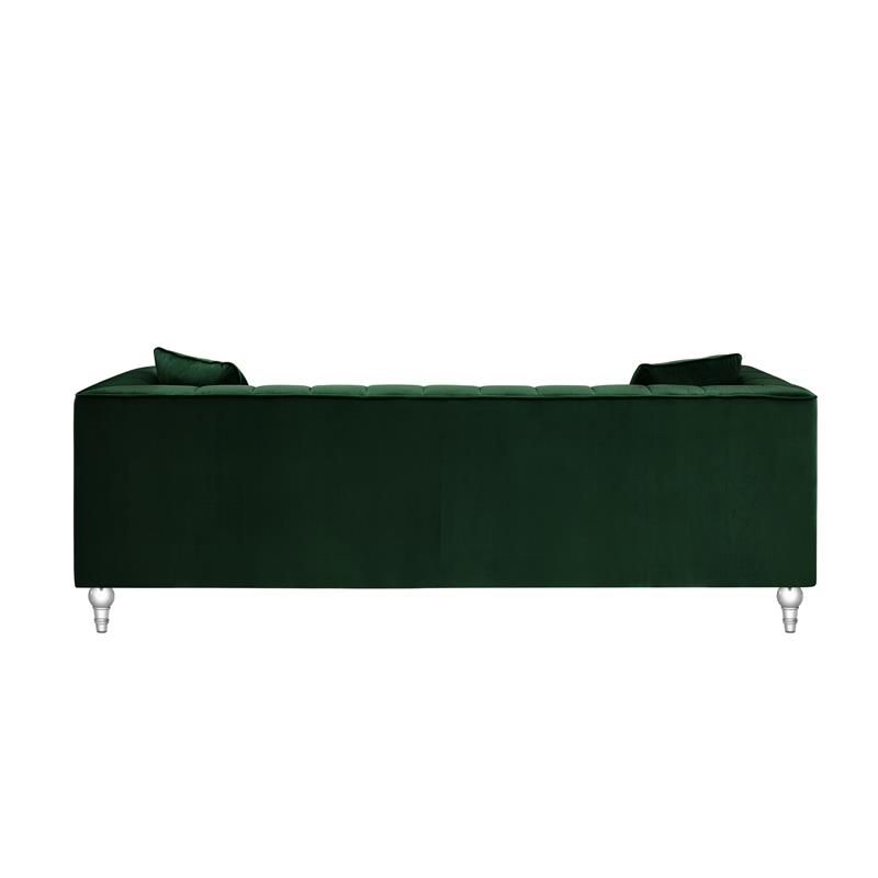 Adalyn Sofa Hunter Green Velvet  Biscuit Tufted Lucite Leg