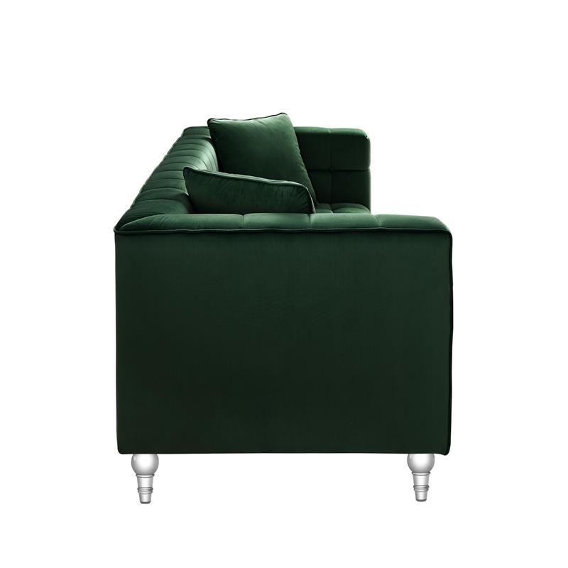 Adalyn Sofa Hunter Green Velvet  Biscuit Tufted Lucite Leg