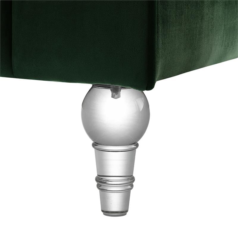 Adalyn Sofa Hunter Green Velvet  Biscuit Tufted Lucite Leg