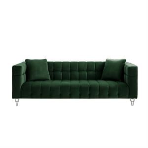Adalyn Sofa Hunter Green Velvet  Biscuit Tufted Lucite Leg
