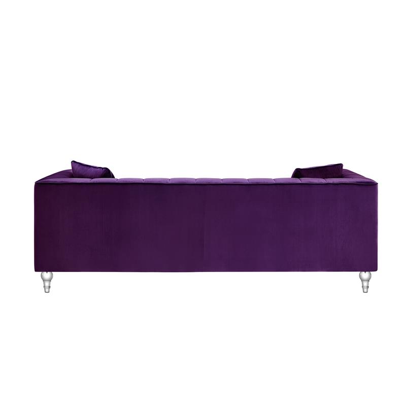 Adalyn Sofa Purple Velvet  Biscuit Tufted Lucite Leg Sinuous Springs