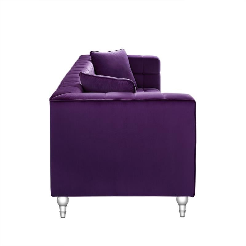 Adalyn Sofa Purple Velvet  Biscuit Tufted Lucite Leg Sinuous Springs