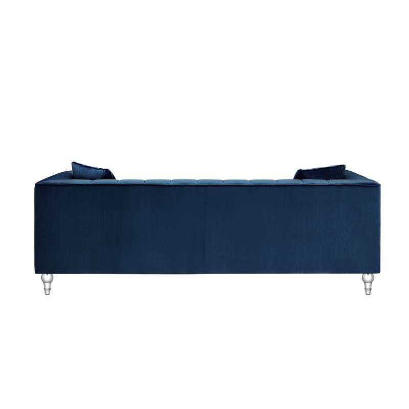 Adalyn Sofa Navy Velvet  Biscuit Tufted Lucite Leg Sinuous Springs