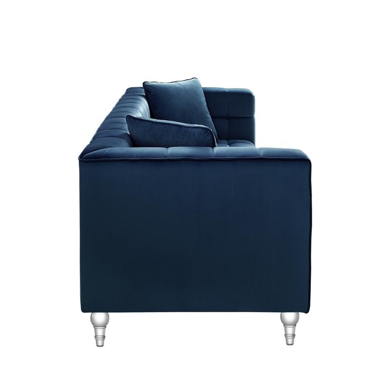 Adalyn Sofa Navy Velvet  Biscuit Tufted Lucite Leg Sinuous Springs