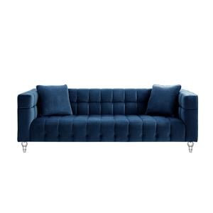 Adalyn Sofa Navy Velvet  Biscuit Tufted Lucite Leg Sinuous Springs