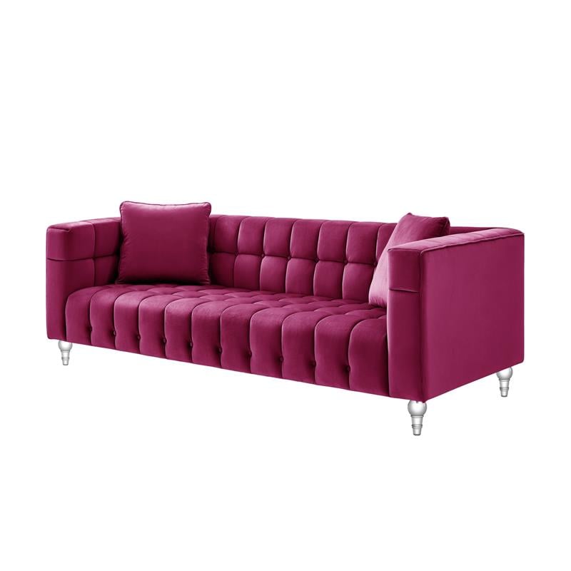 Adalyn Sofa Fuchsia Velvet  Biscuit Tufted Lucite Leg Sinuous Springs