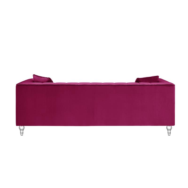 Adalyn Sofa Fuchsia Velvet  Biscuit Tufted Lucite Leg Sinuous Springs
