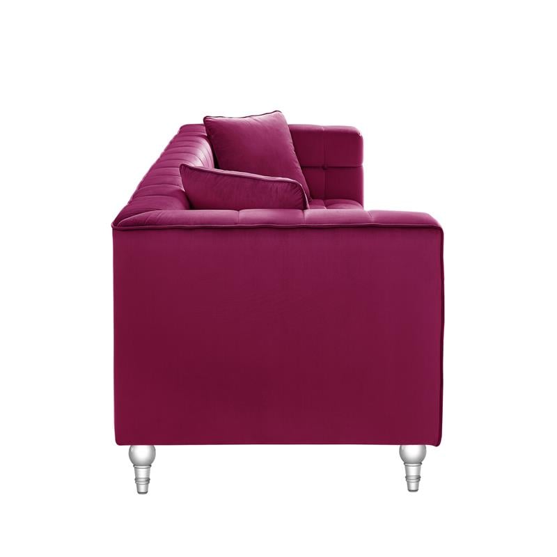 Adalyn Sofa Fuchsia Velvet  Biscuit Tufted Lucite Leg Sinuous Springs