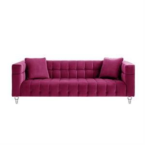 Adalyn Sofa Fuchsia Velvet  Biscuit Tufted Lucite Leg Sinuous Springs