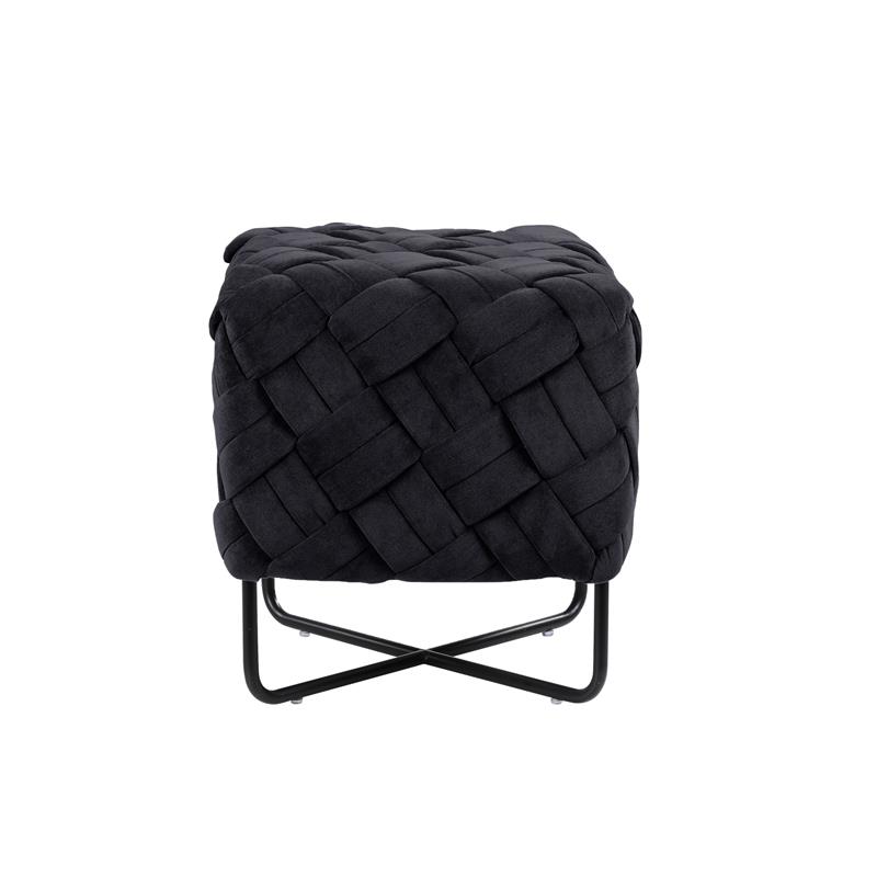 Jenna Square Ottoman Black Velvet  Upholstered Hand Woven