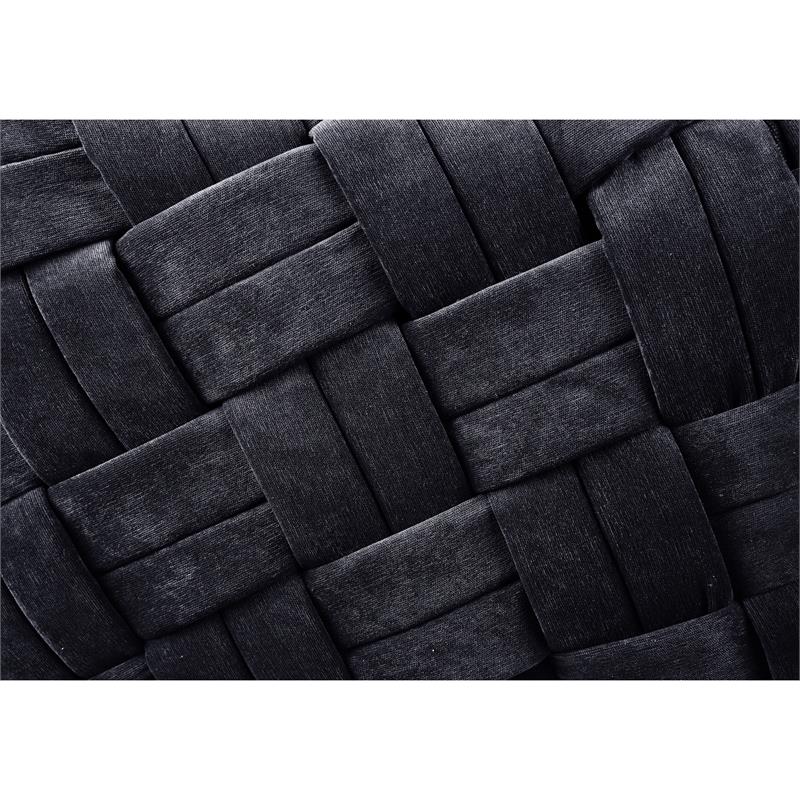 Jenna Square Ottoman Black Velvet  Upholstered Hand Woven