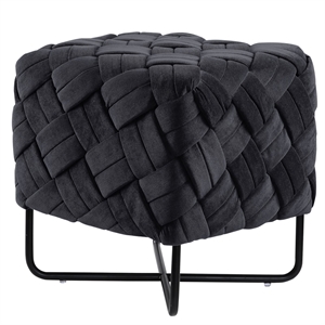 Jenna Square Ottoman Black Velvet  Upholstered Hand Woven