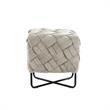 Jenna Square Ottoman Cream White Velvet  Upholstered Hand Woven