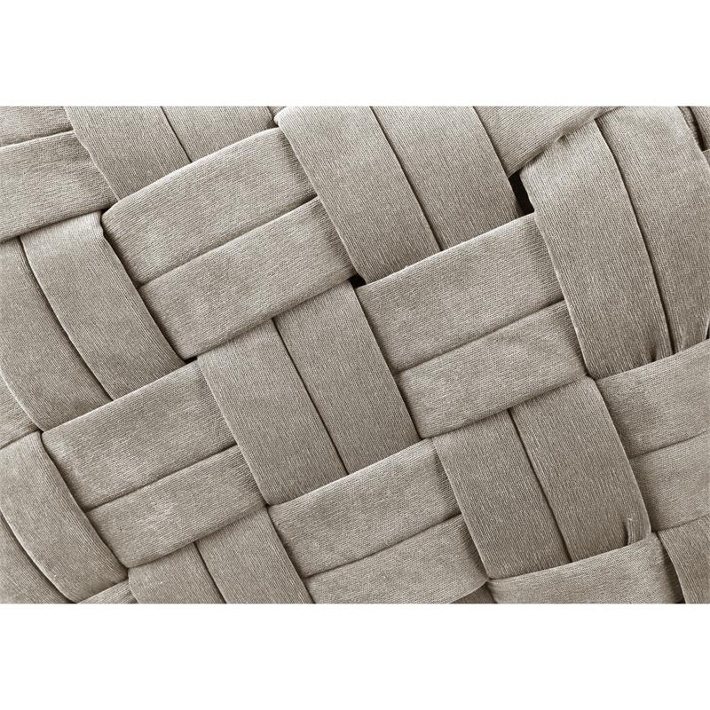 Jenna Square Ottoman Cream White Velvet  Upholstered Hand Woven