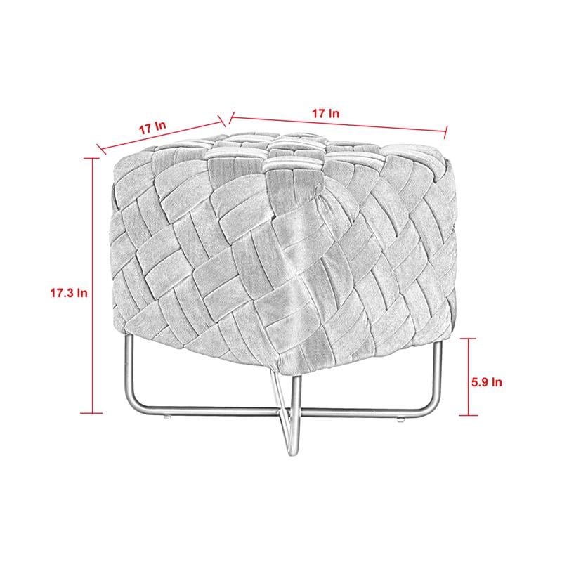 Jenna Square Ottoman Cream White Velvet  Upholstered Hand Woven