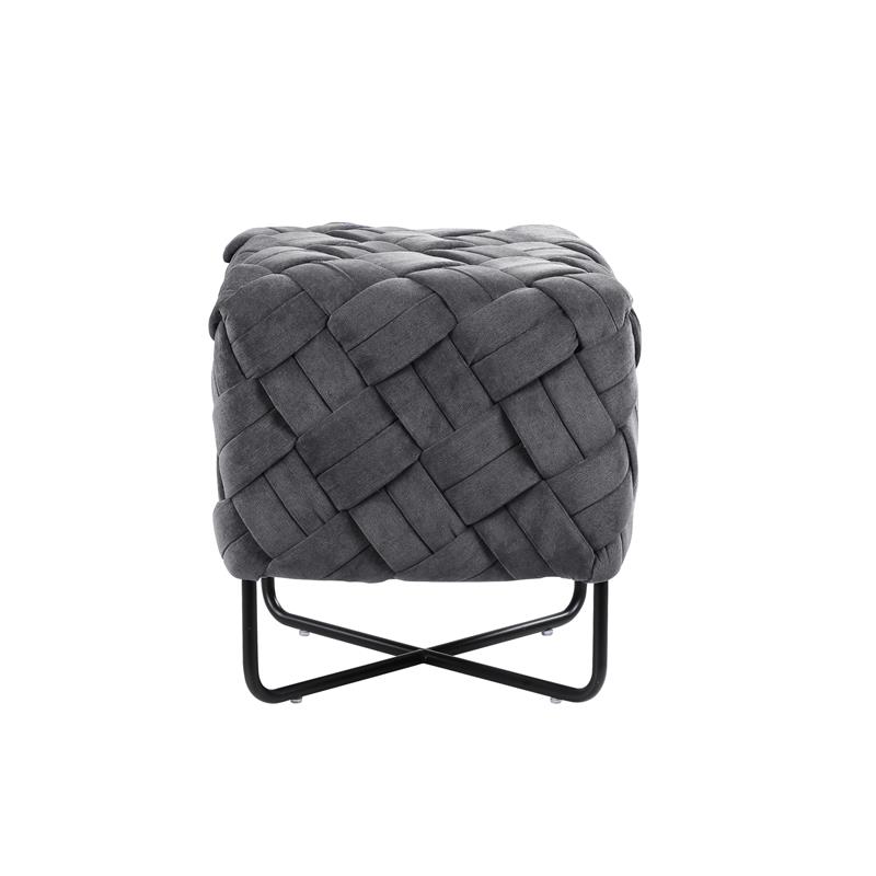 Jenna Square Ottoman Gray Velvet  Upholstered Hand Woven