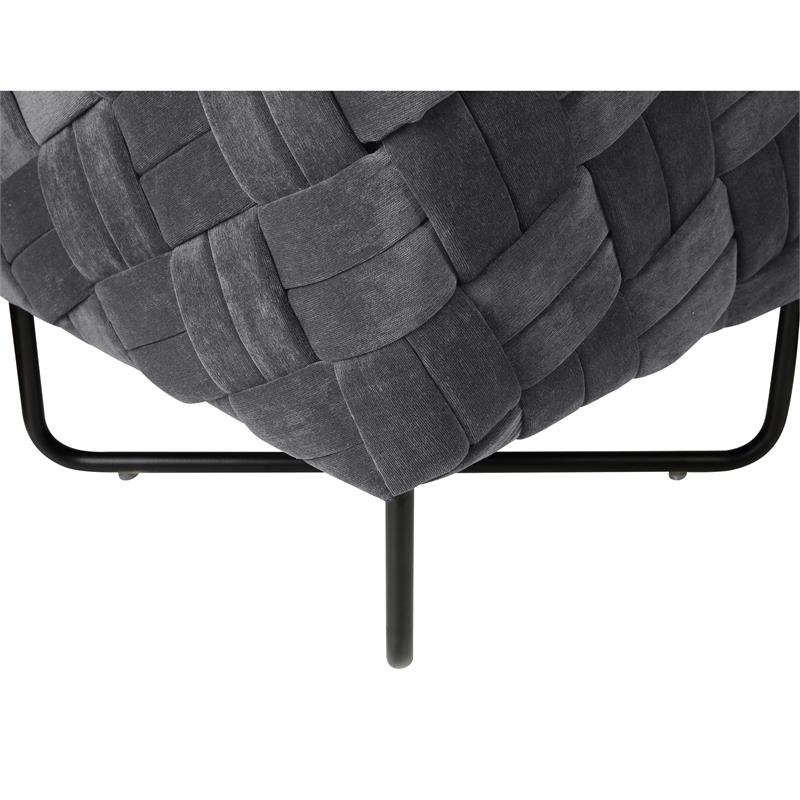 Jenna Square Ottoman Gray Velvet  Upholstered Hand Woven