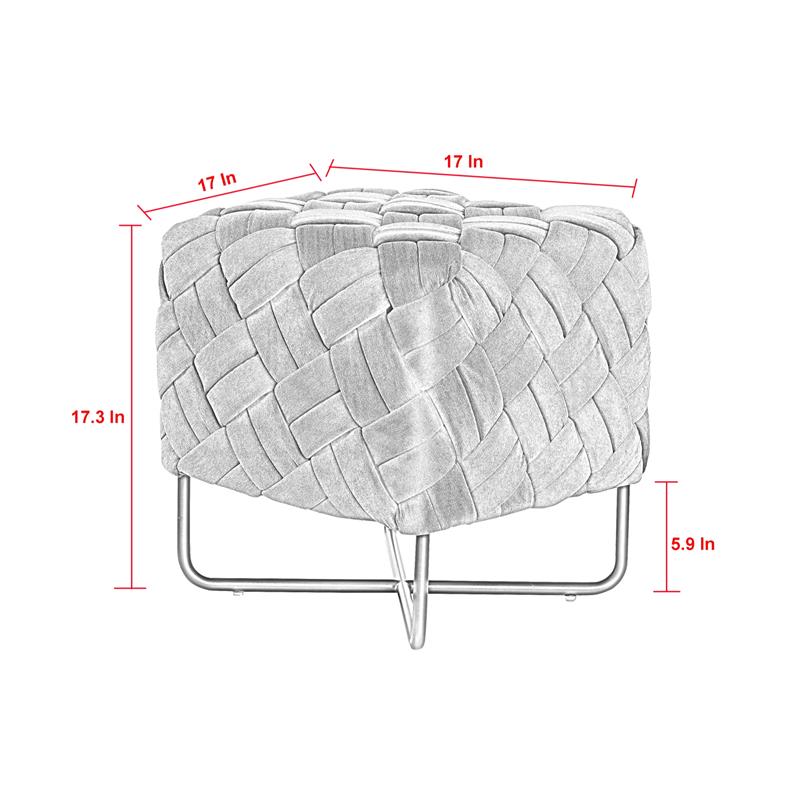 Jenna Square Ottoman Gray Velvet  Upholstered Hand Woven