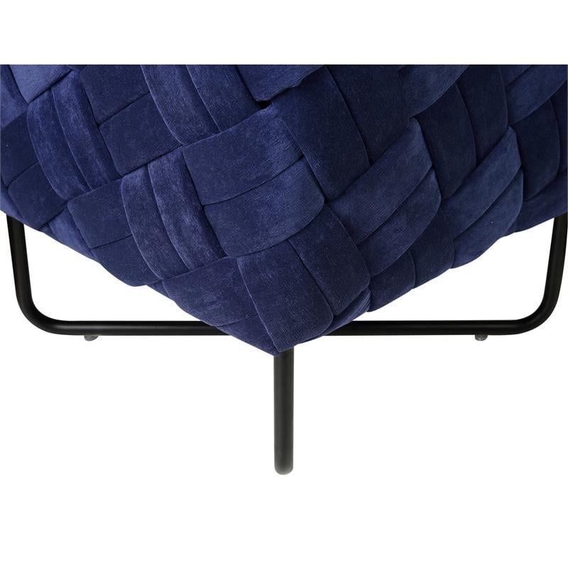 Jenna Square Ottoman Navy Blue Velvet  Upholstered Hand Woven