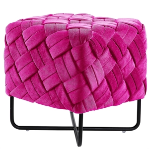 Jenna Ottoman Fuchsia Pink Velvet  Upholstered Hand Woven