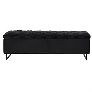 Danielle Rectangular Storage Bench Black Velvet  Upholstered Hand Woven